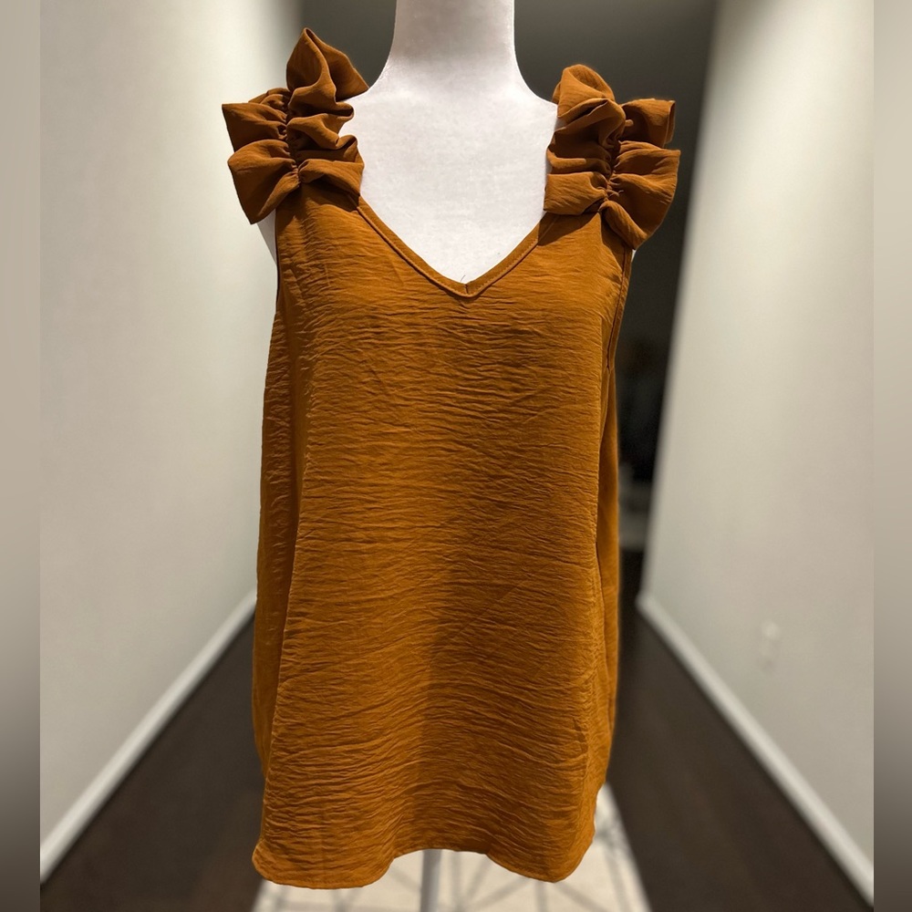 Entro Brown Ruffled V-Neck Top